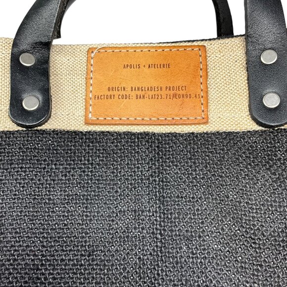Apolis Jute Market Bag Tall Black Hamilton Bermuda Leather Handles - Picture 3 of 10